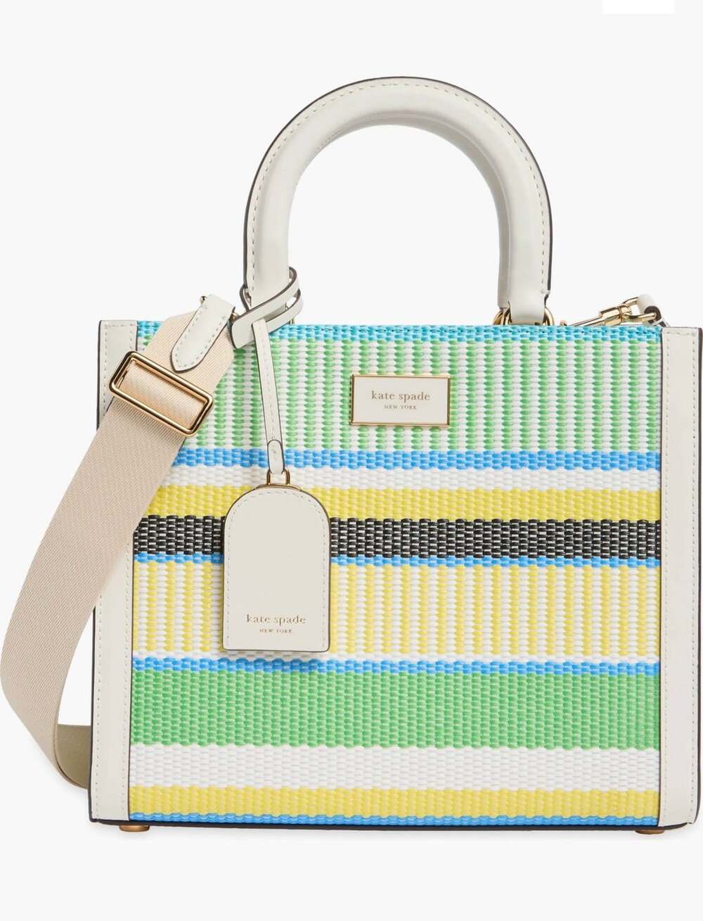 Kate Spade Manhattan Striped Woven Small Tote Multi Straw